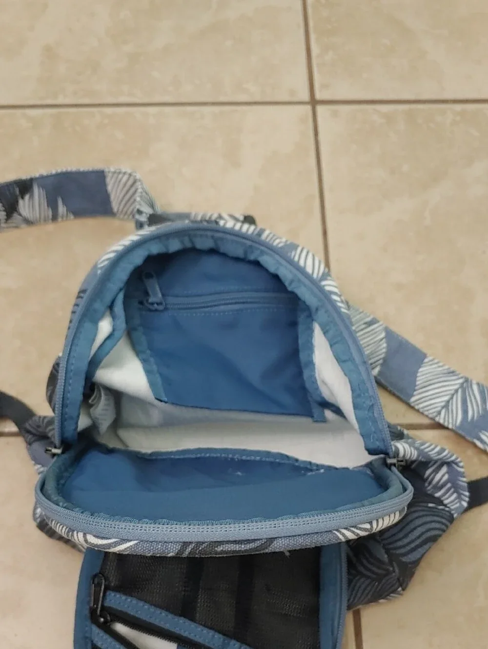 Dakine Cosmo 6.5L Backpack Blue and White Palm Leaf Mini Unisex Bag